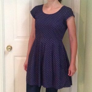 Blue and white polka dot cotton dress
